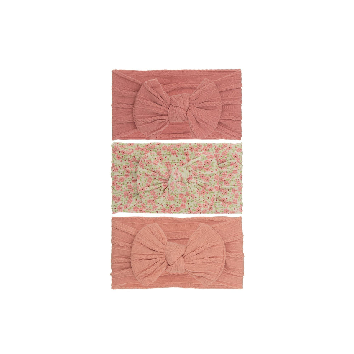 Set 18 cable knit single bow baby headband 3-piece set on white background