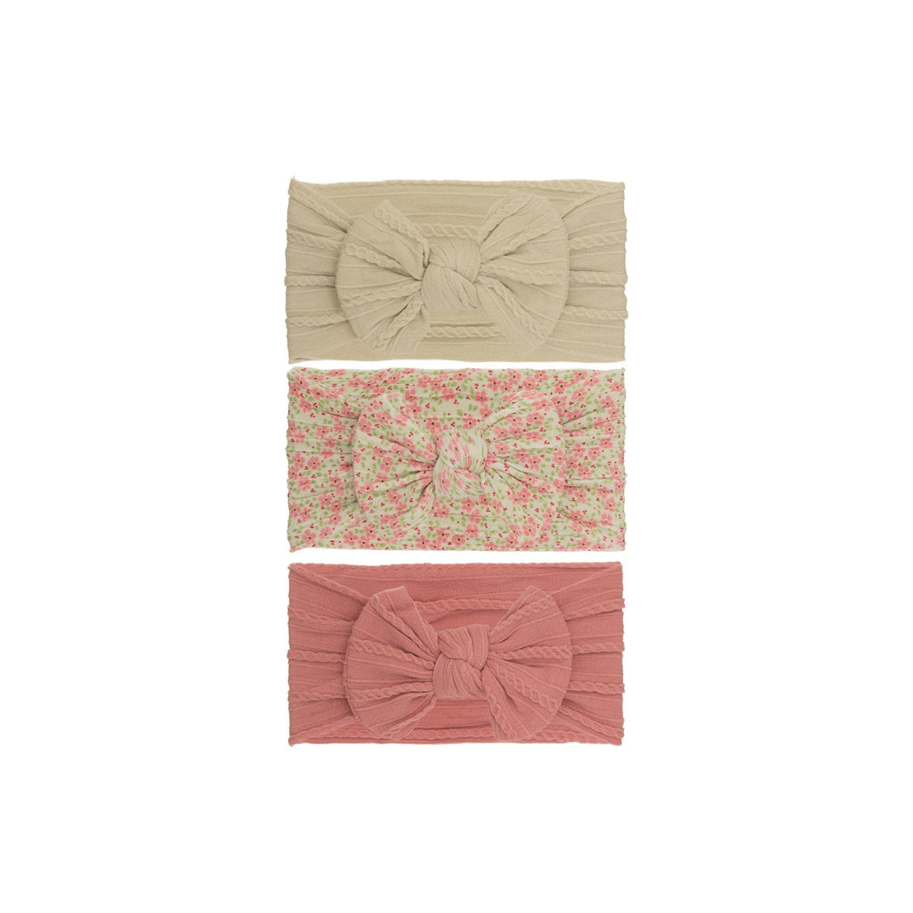Set 19 cable knit single bow baby headband 3-piece set on white background