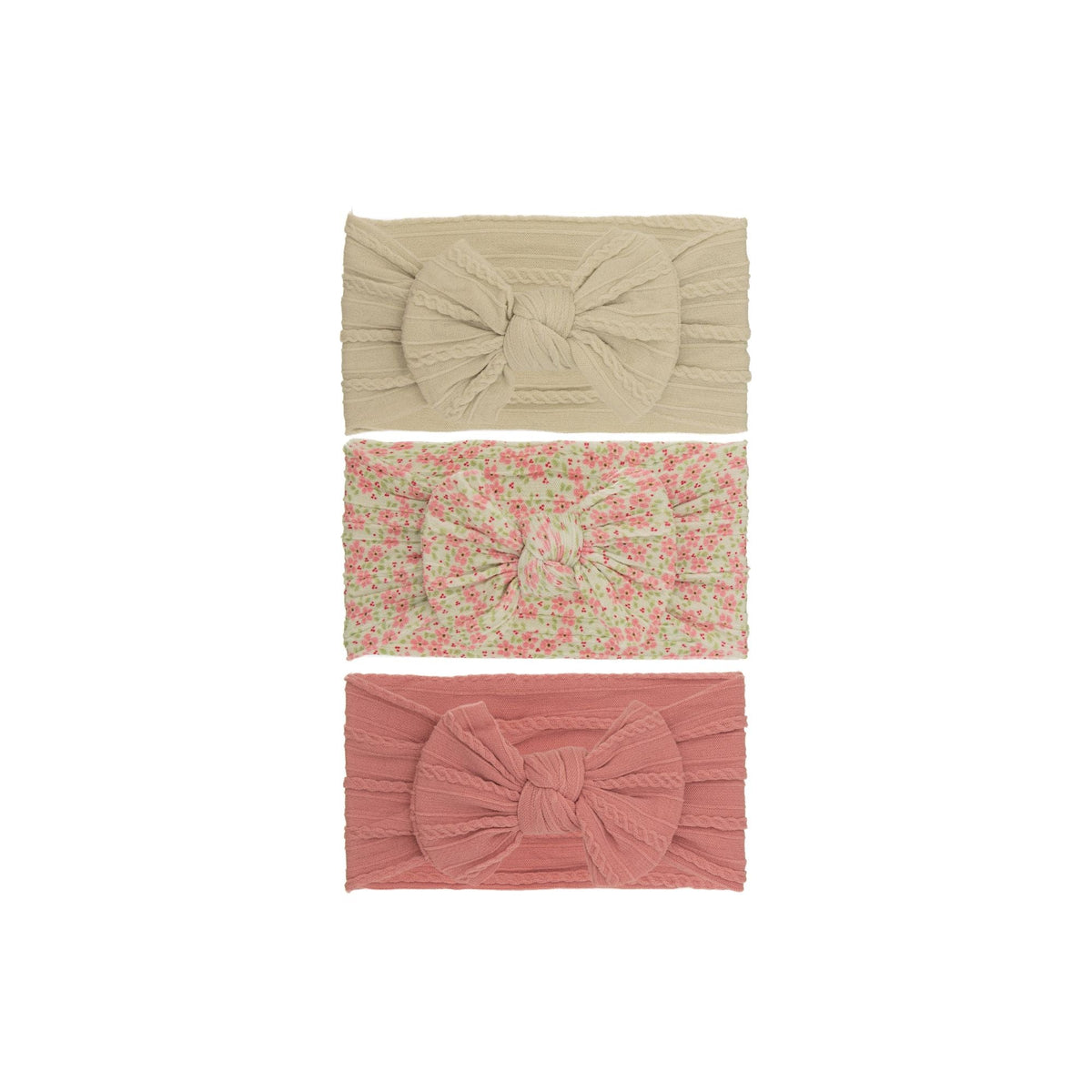 Set 19 cable knit single bow baby headband 3-piece set on white background
