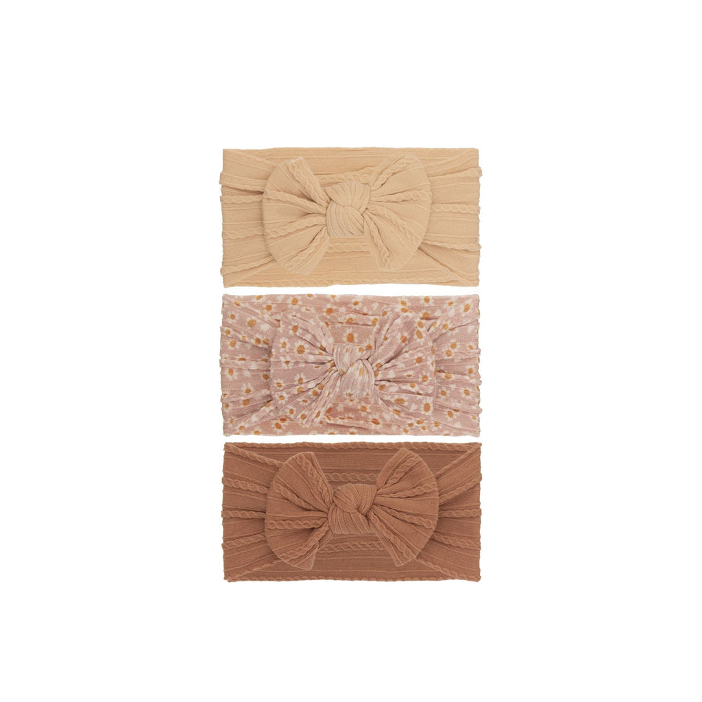 Set 20 cable knit single bow baby headband 3-piece set in neutral tones