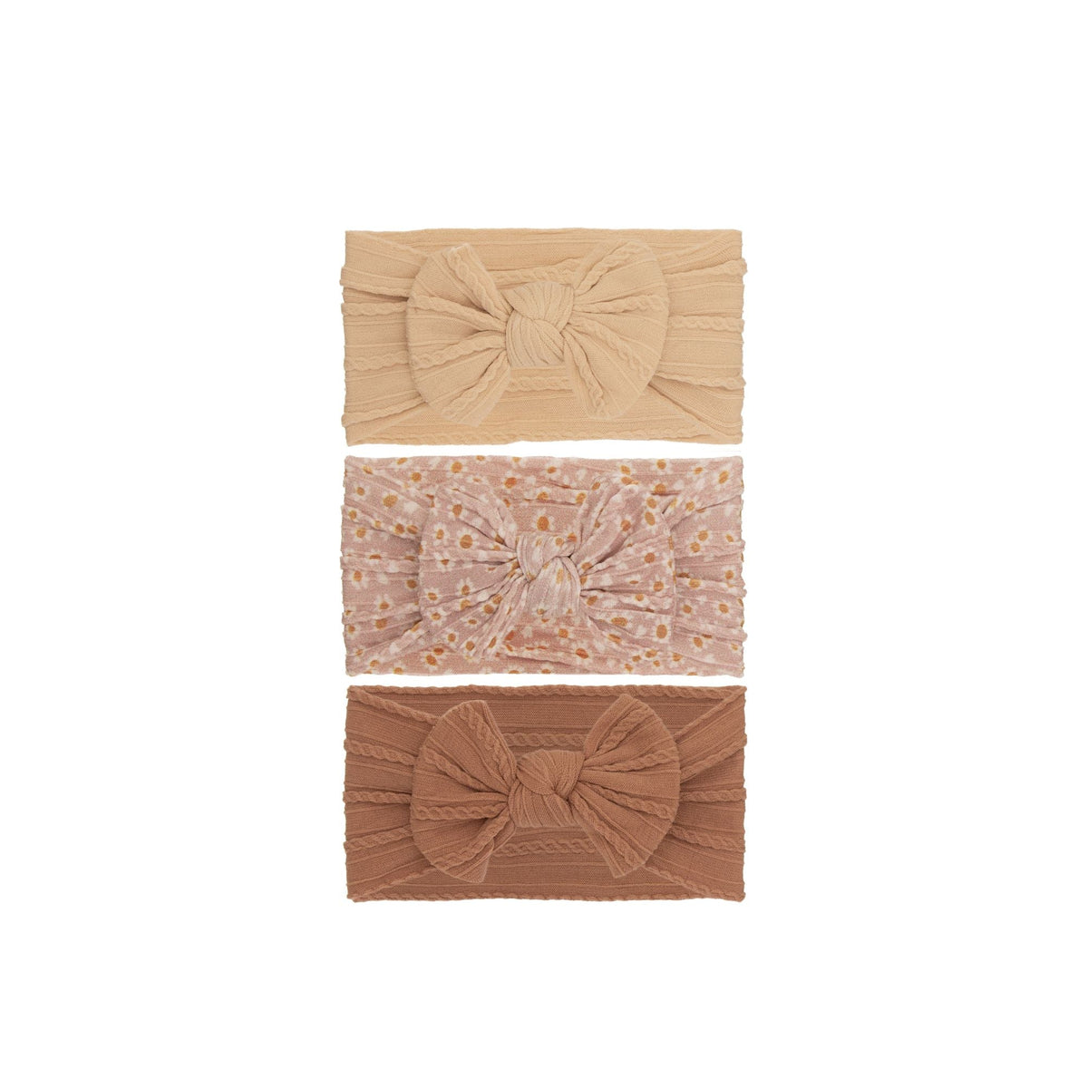 Set 20 cable knit single bow baby headband 3-piece set in neutral tones