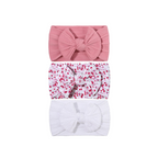 Set 22 cable knit single bow baby headband 3-piece set on white background