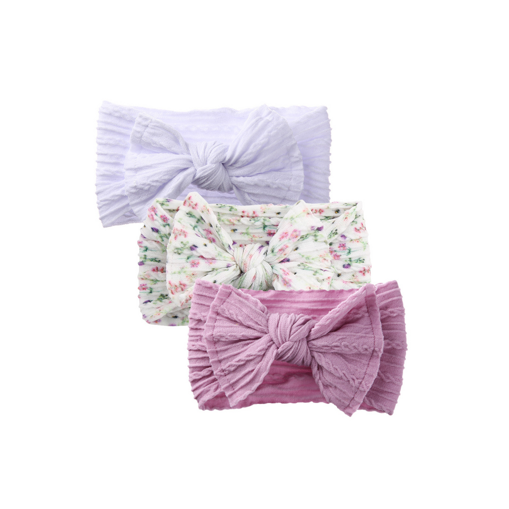 Set 23 cable knit single bow baby headband on white background