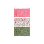 Set 3 cable knit single bow baby headband 3-piece set on white background