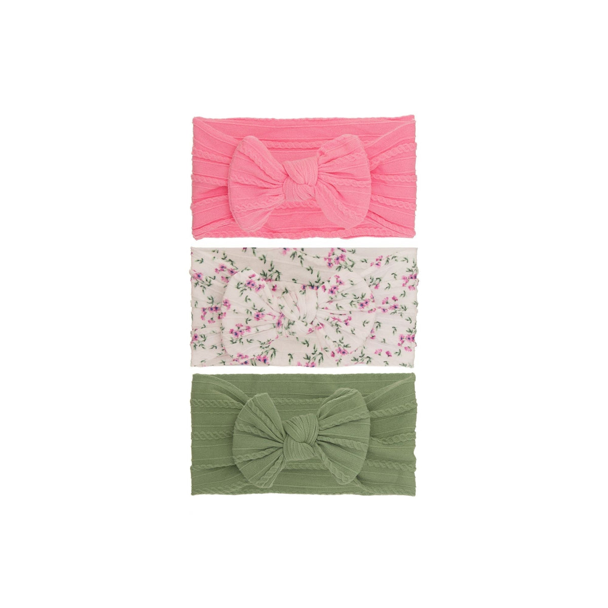 Set 3 cable knit single bow baby headband 3-piece set on white background