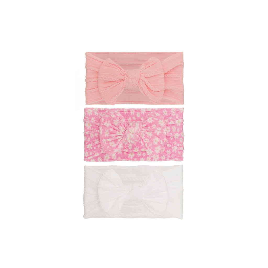 Set 4 cable knit single bow baby headband 3-piece set on white background