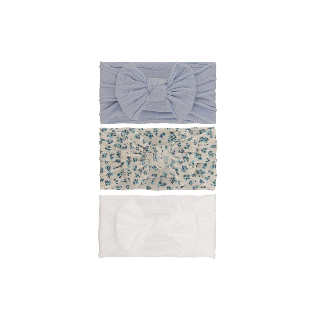 Set 6 cable knit single bow baby headband 3-piece set on white background