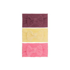Set 8 cable knit single bow baby headband 3-piece set on white background