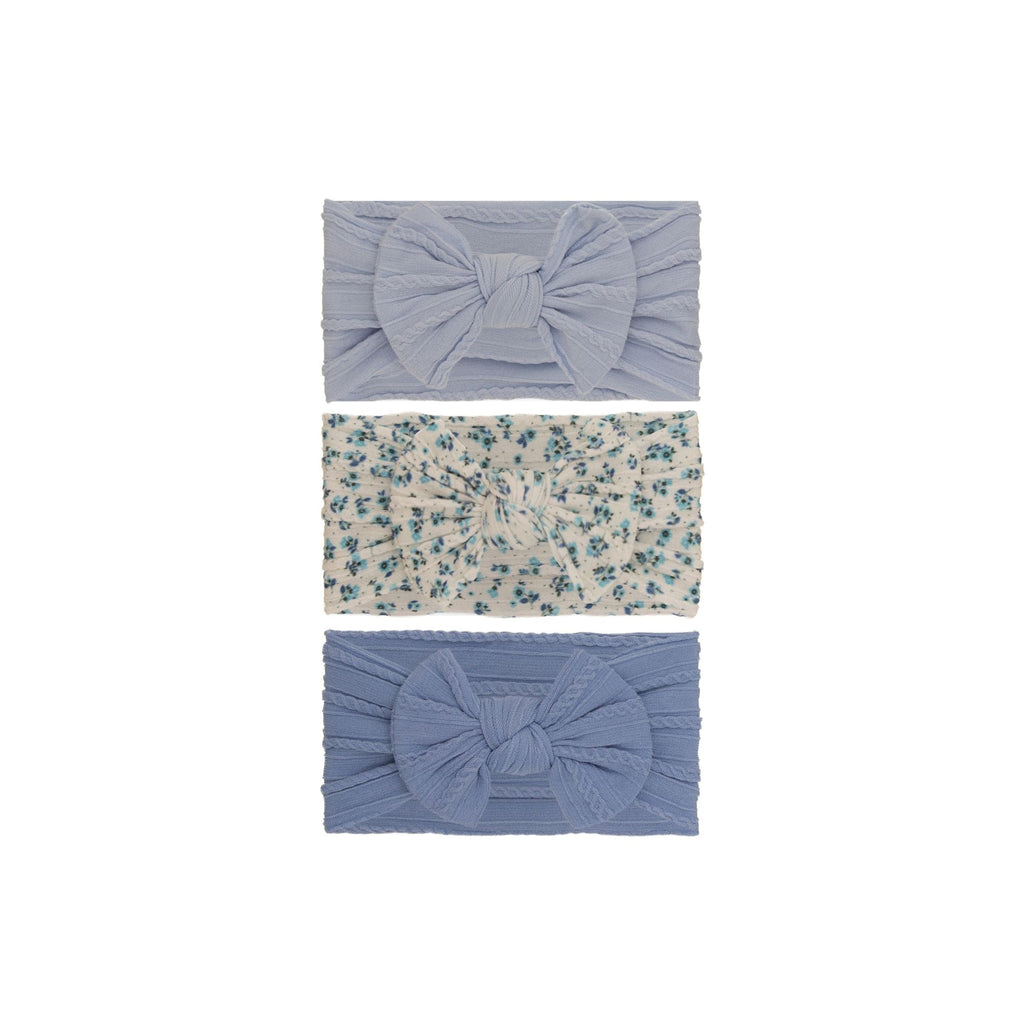 Set 9 cable knit single bow baby headband 3-piece set on white background