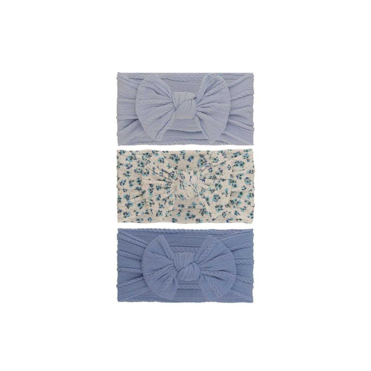 Set 9 cable knit single bow baby headband 3-piece set on white background