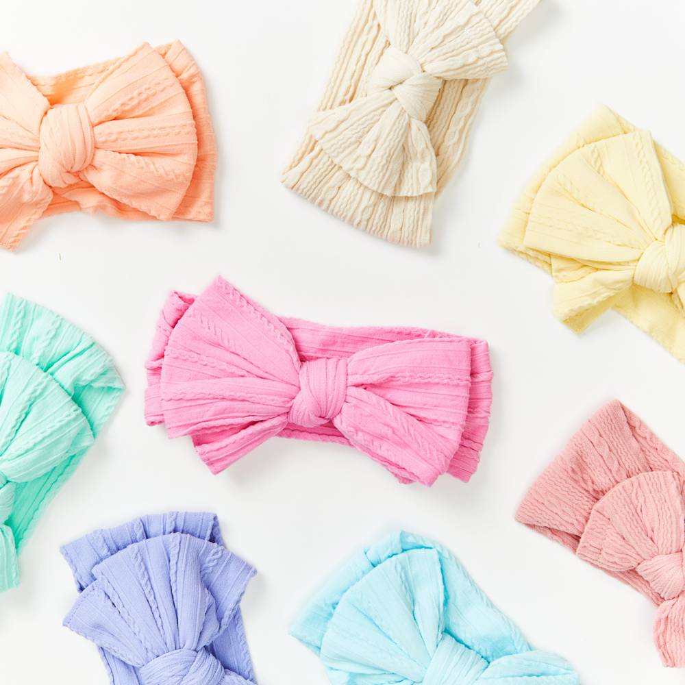 Bowie Double Bow Headband in Lilac Purple — lilac purple baby headband product styling