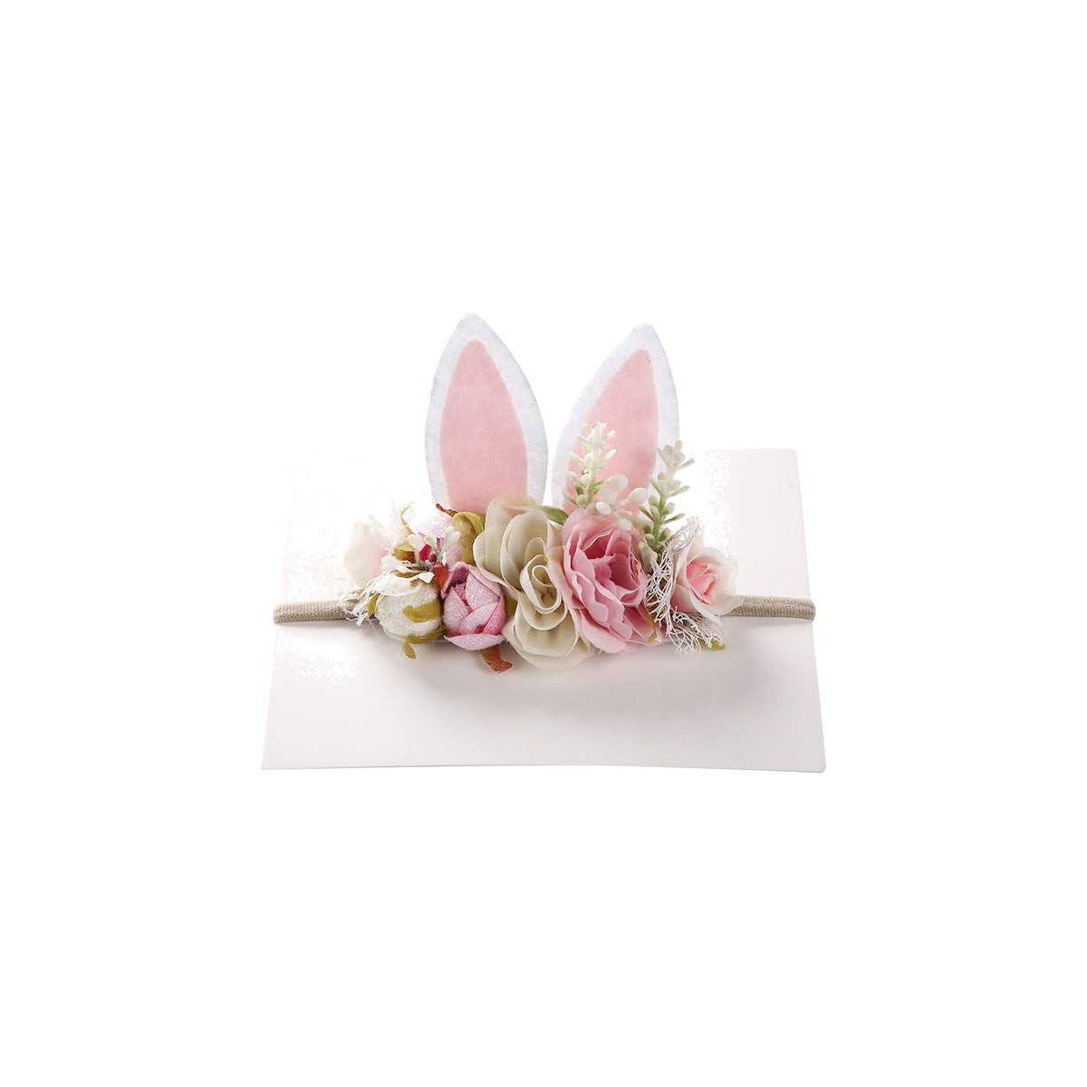 Clover Easter bunny ear baby headband in blush with felt ears and faux flowers