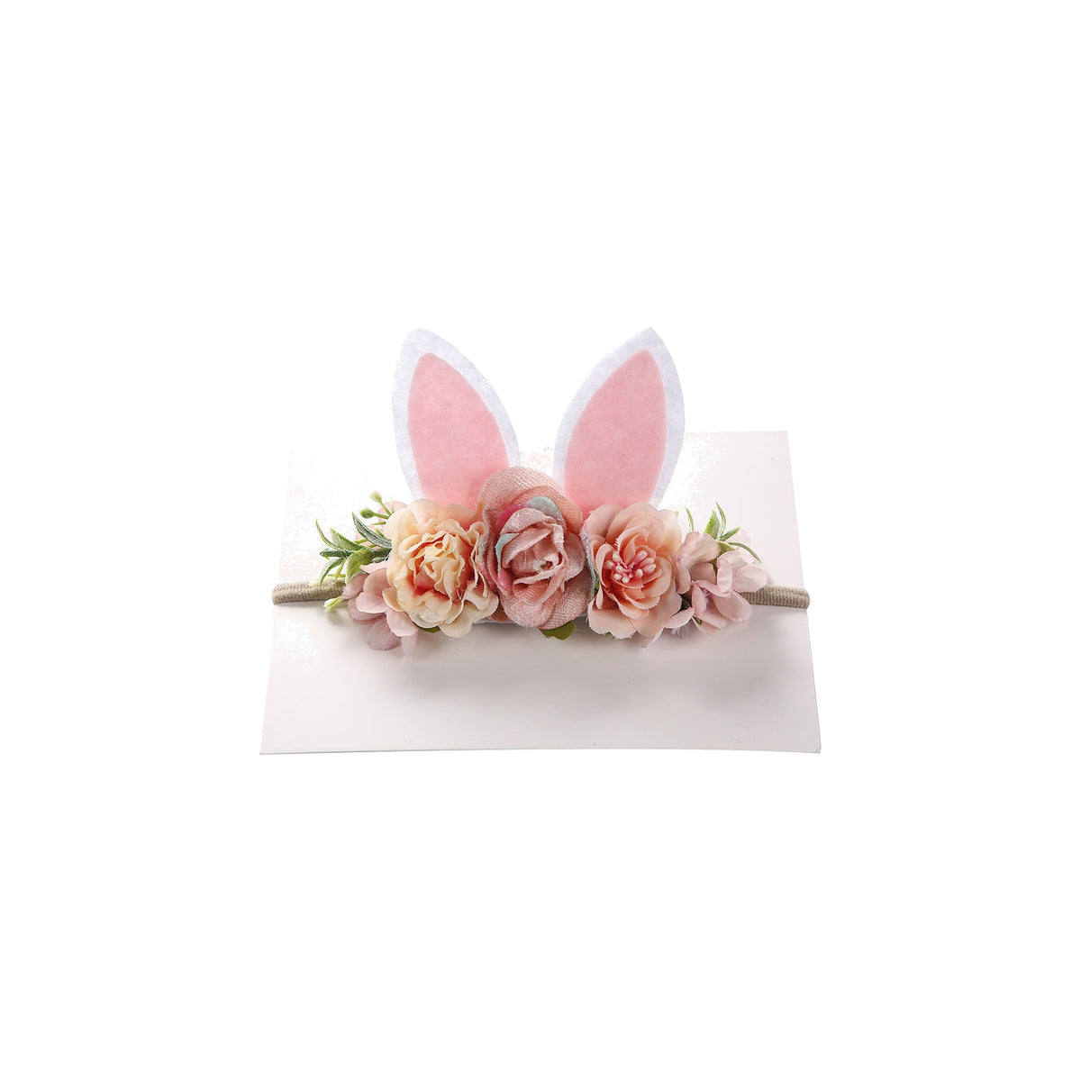 Clover Easter bunny ear baby headband in peach with felt ears and faux flowers