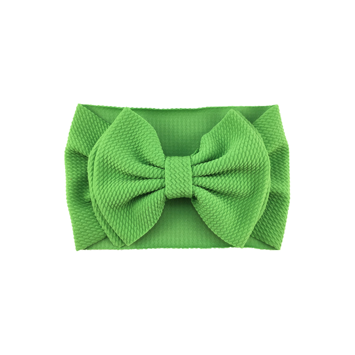 Coco big bow baby headband in pine green, a bright grass green, wide textured headwrap with oversized bow, Sommerfugl Kids