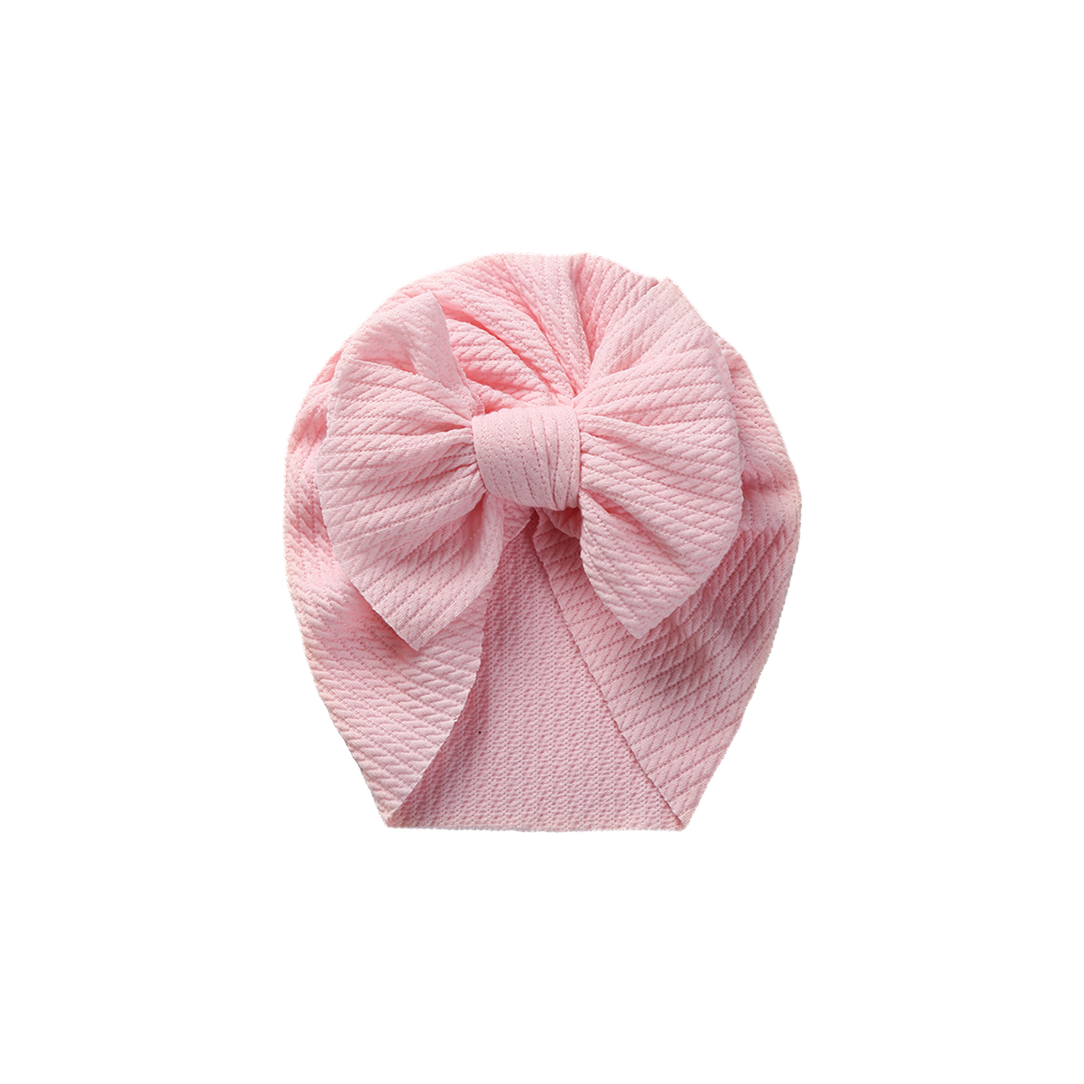 Coco textured bow baby turban in blush, soft pink knit with a big front bow