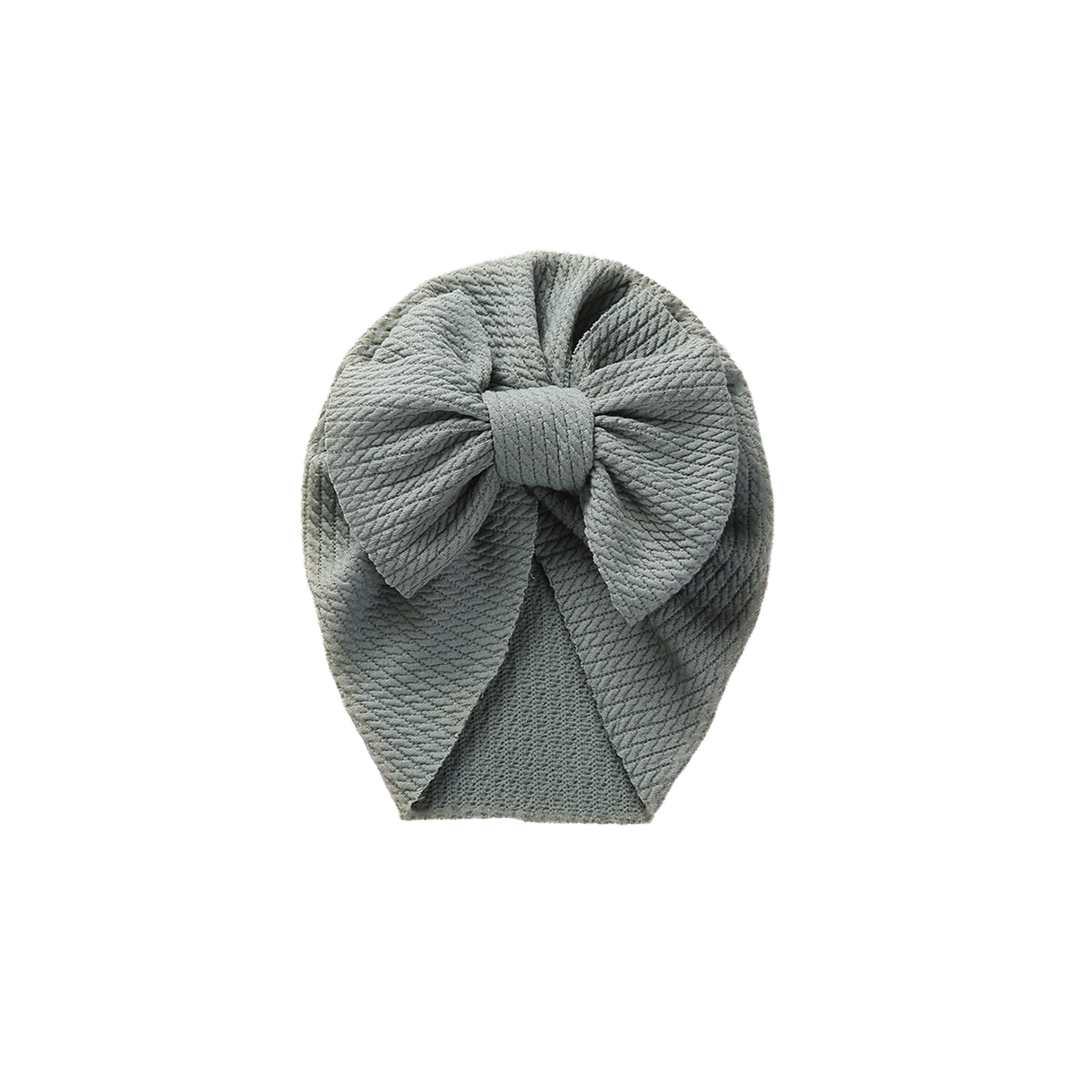 Coco textured bow baby turban in sage, soft grey green knit with a big front bow