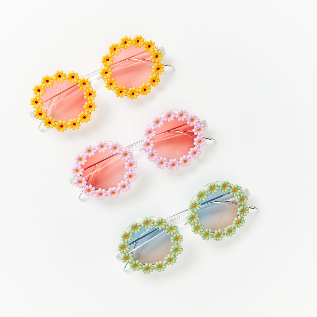 Lemon Daisy Baby Sunglasses — baby sunglasses side view showing frame shape and lens