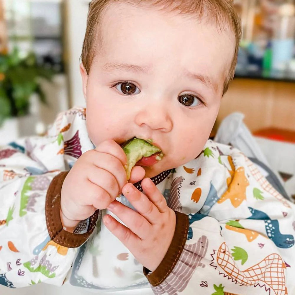 Dinosaur Friends Waterproof Baby Smock Bib Long Sleeve — detail shot showing fabric texture and quality