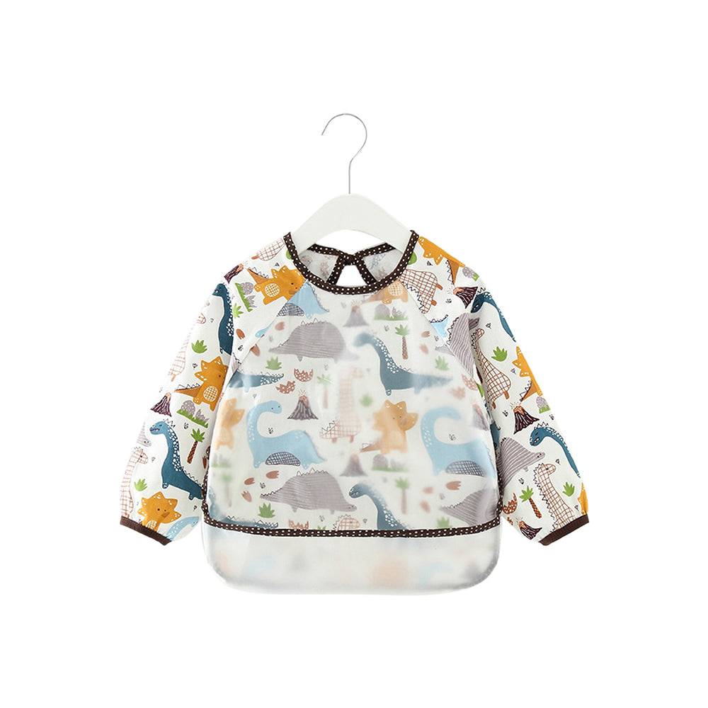 Ear detail baby bib — Dinosaur Friends Waterproof Baby Smock Bib Long Sleeve on white background