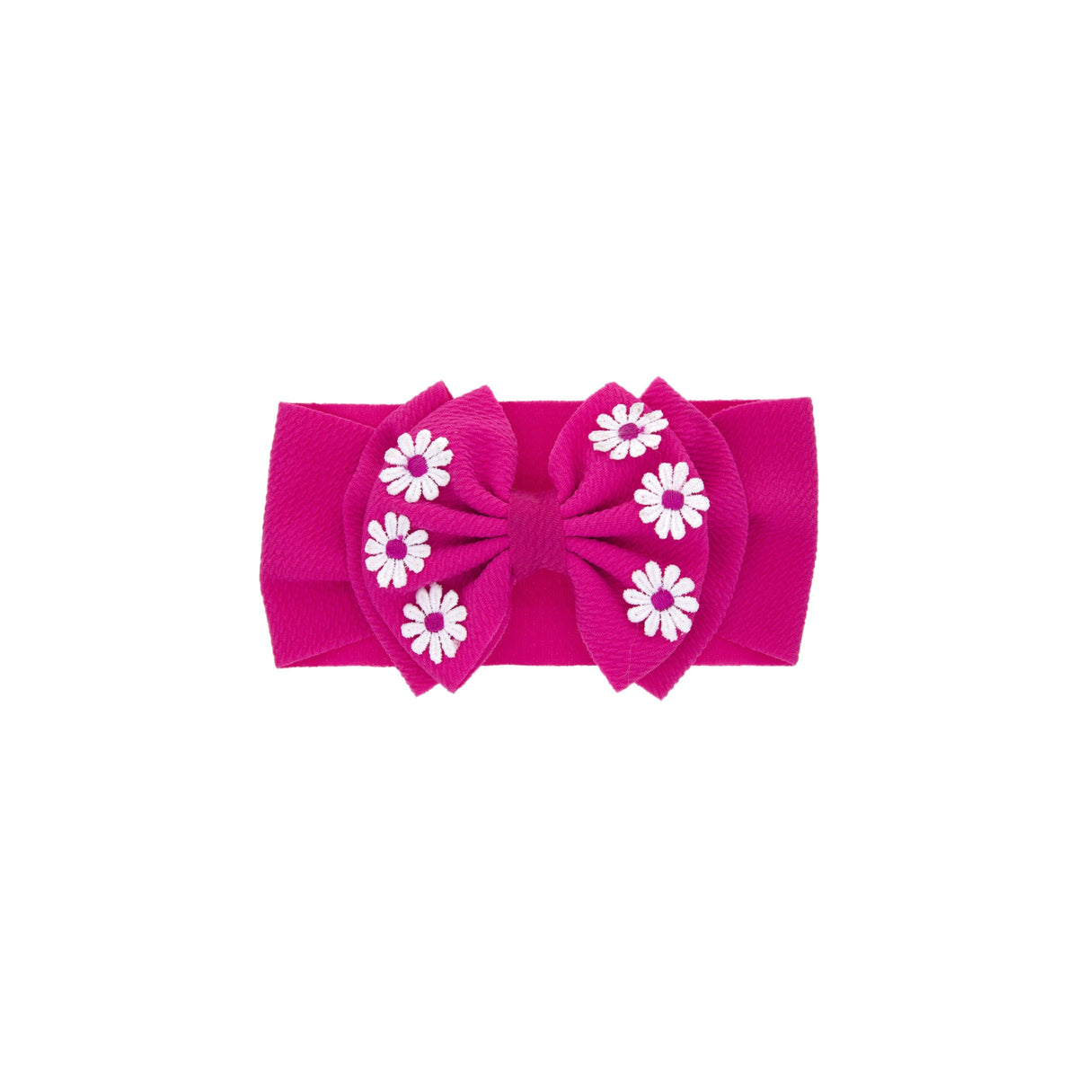 Dixie embroidered daisy bow baby headband in lipstick