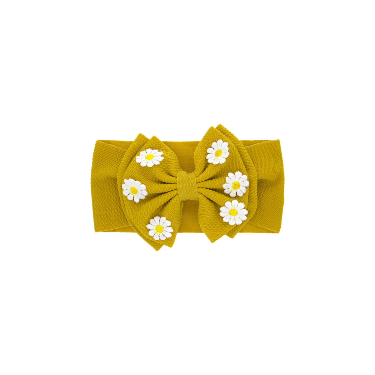Dixie embroidered daisy bow baby headband in old gold
