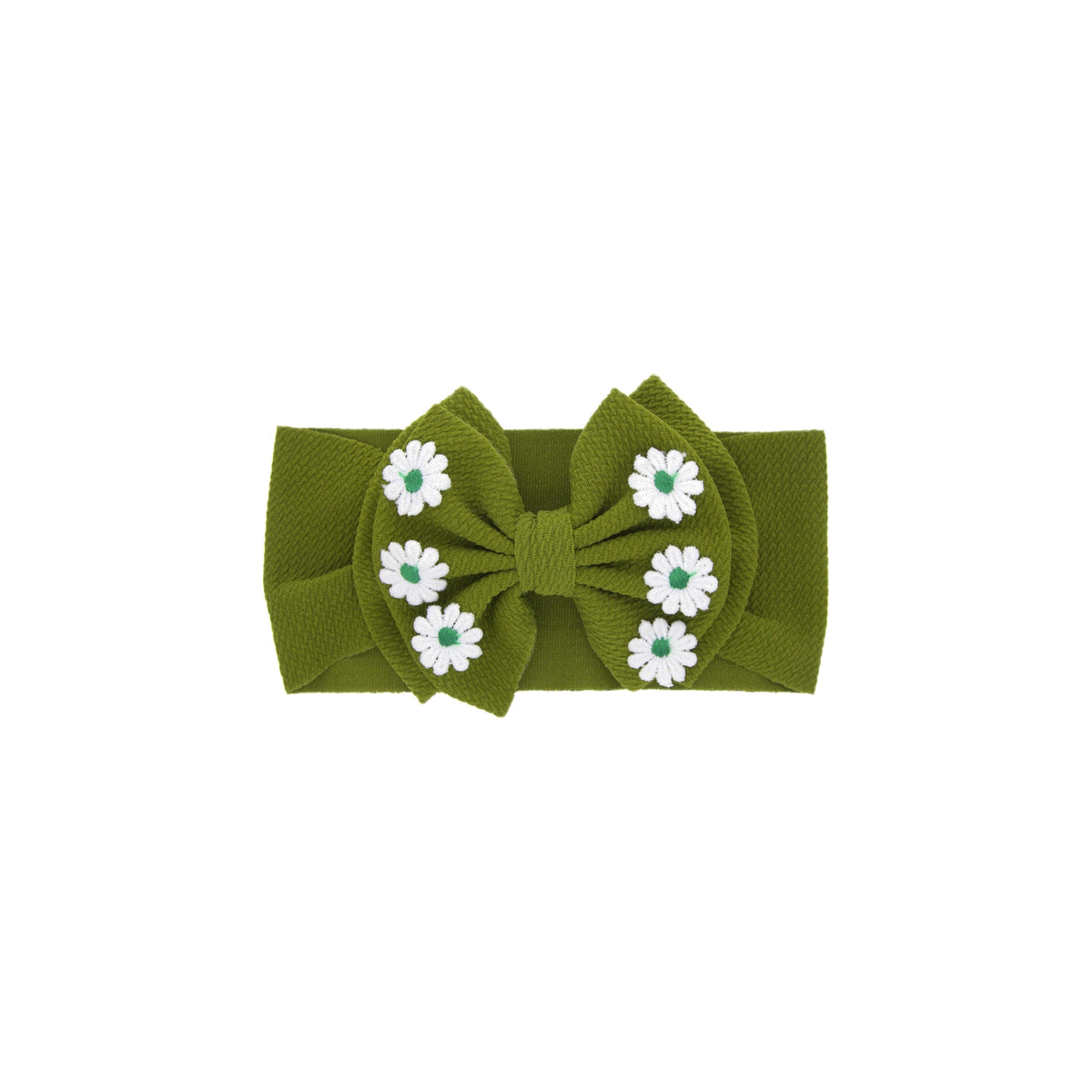Dixie embroidered daisy bow baby headband in olive