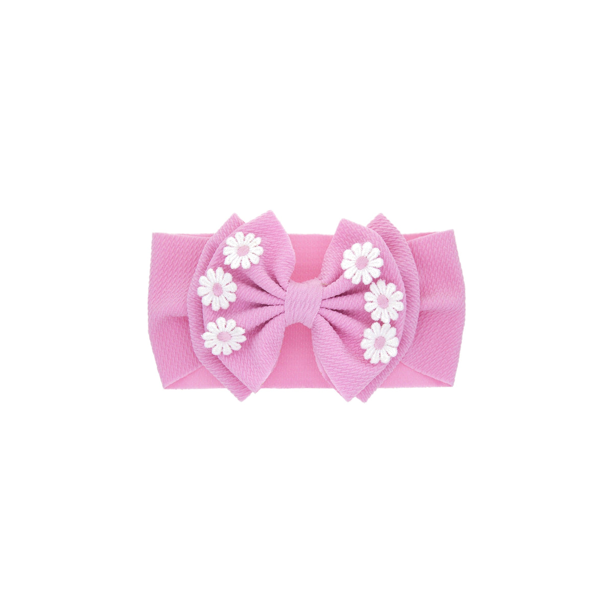 Dixie embroidered daisy bow baby headband in peony