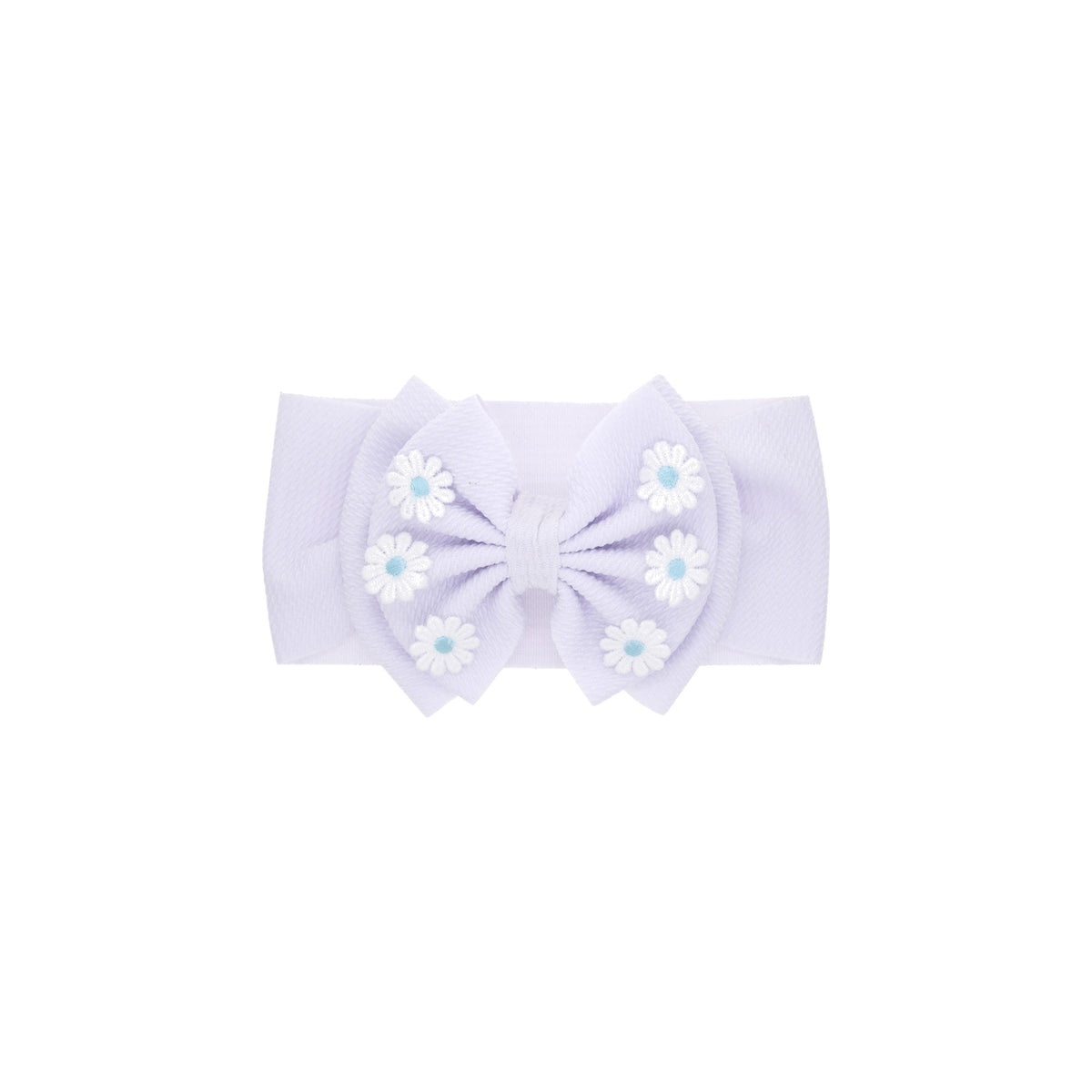 Dixie embroidered daisy bow baby headband in white