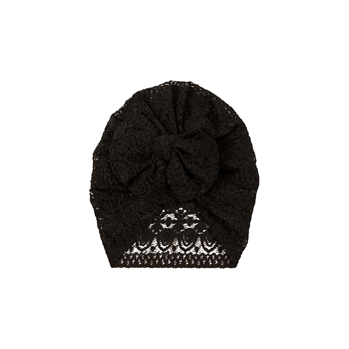 Doily lace bow baby turban in black, deep black lace
