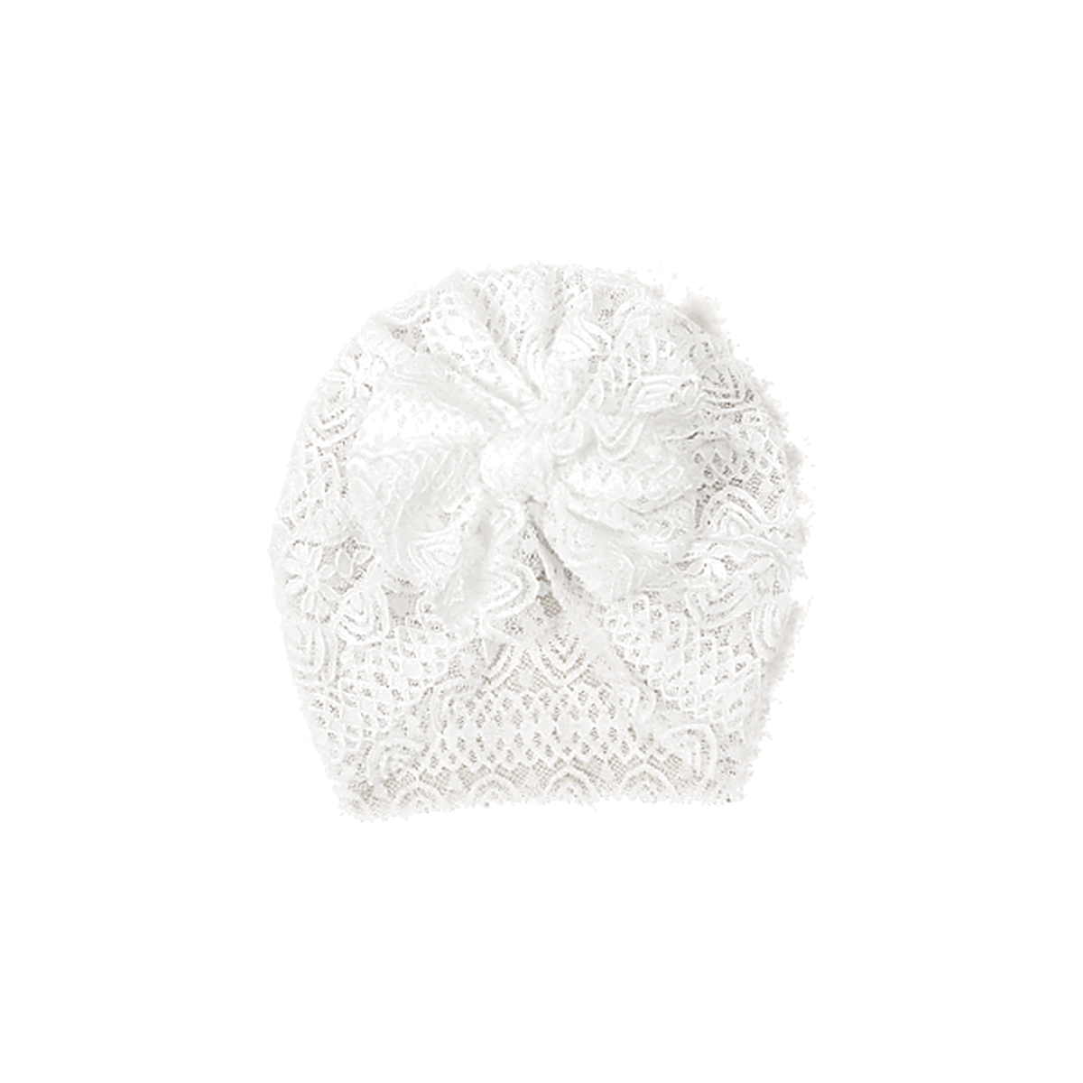 Doily lace bow baby turban in white, bright white lace