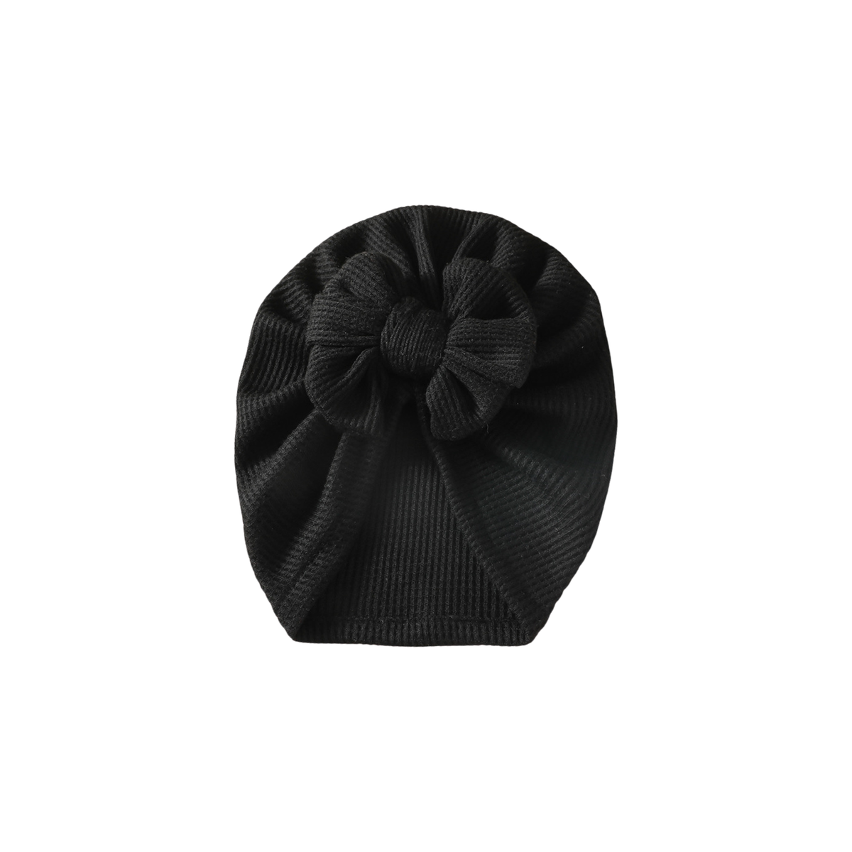 Dolly waffle bow baby turban in black, classic black waffle knit with a front bow