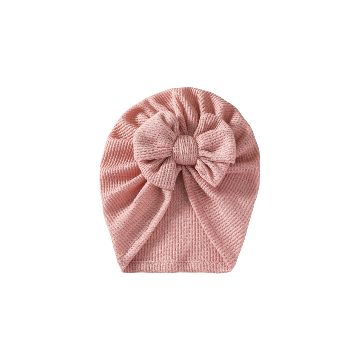 Dolly waffle bow baby turban in blush, dusty pink waffle knit with a front bow
