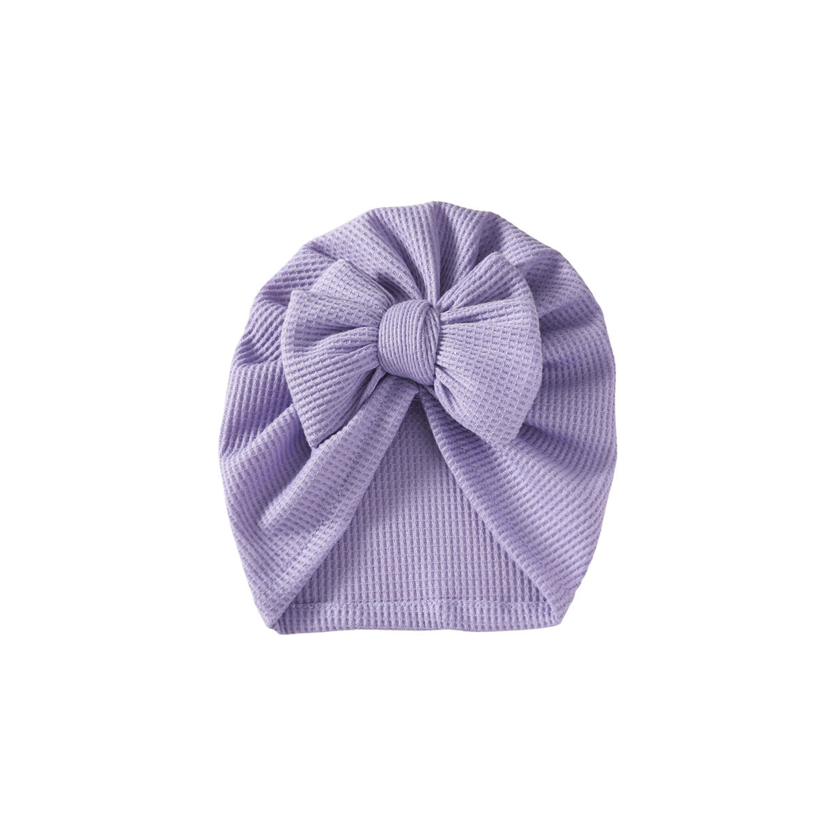 Dolly waffle bow baby turban in lilac, soft pastel purple waffle knit with a front bow