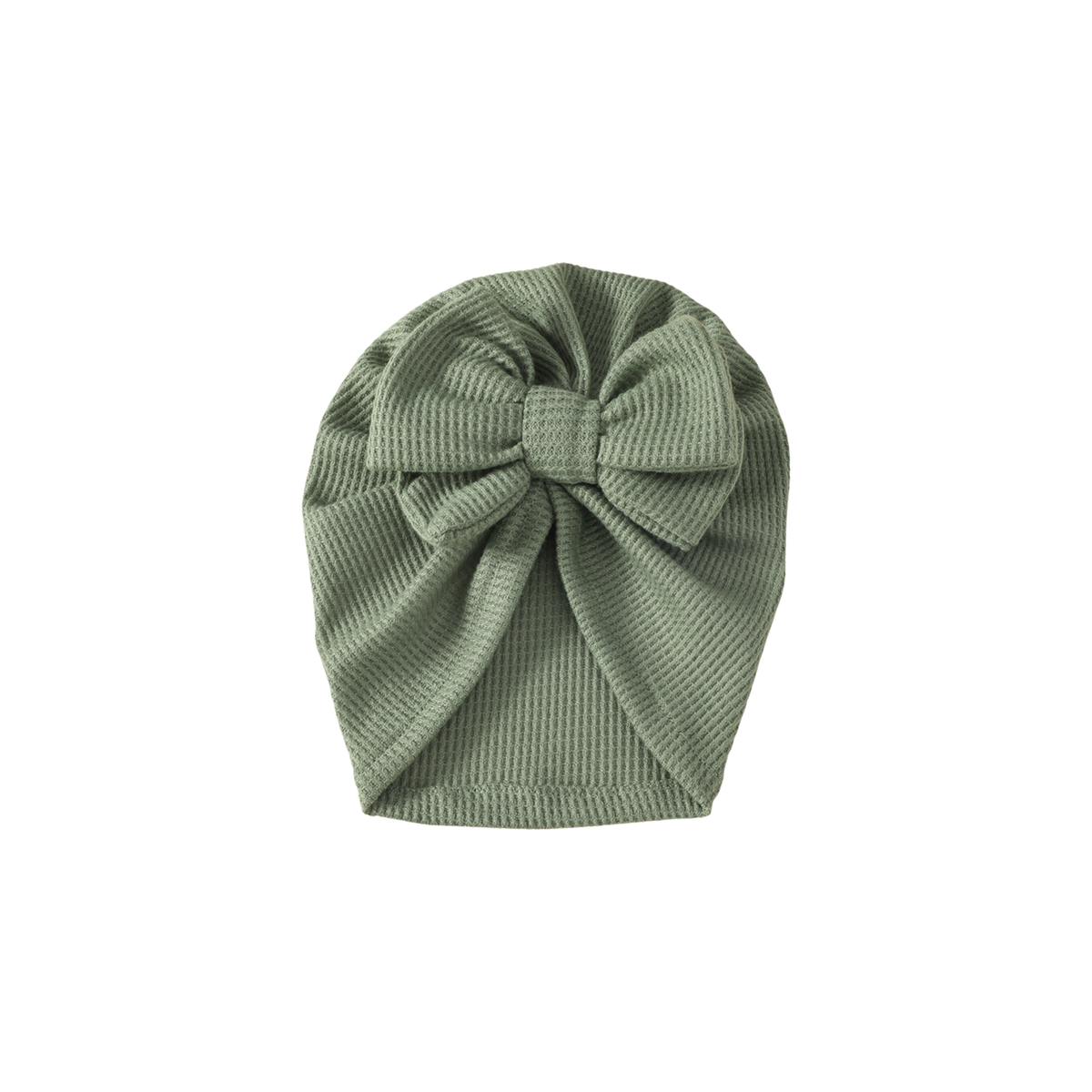 Dolly waffle bow baby turban in sage, muted earthy green waffle knit with a front bow