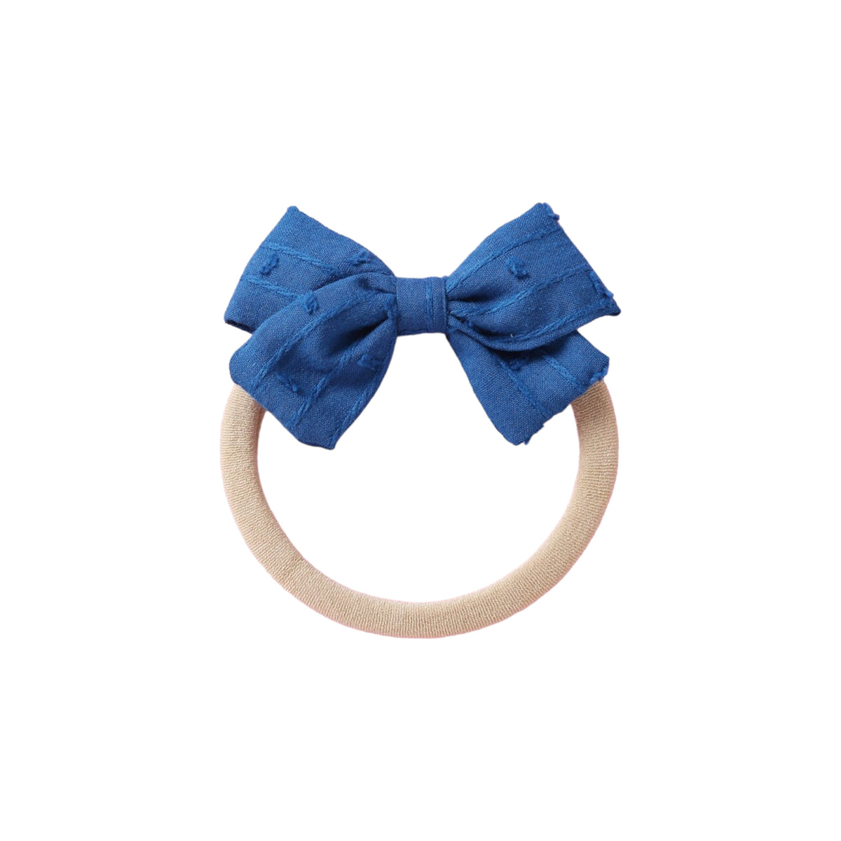 Dotty embroidered baby bow headband in cornflower blue