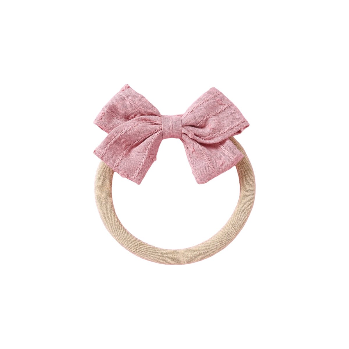 Dotty embroidered baby bow headband in flamingo