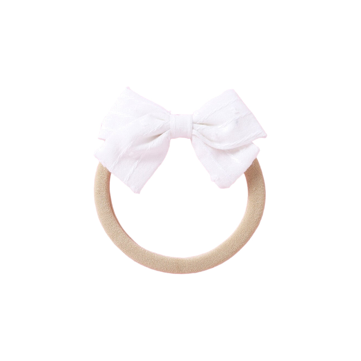 Dotty embroidered baby bow headband in white