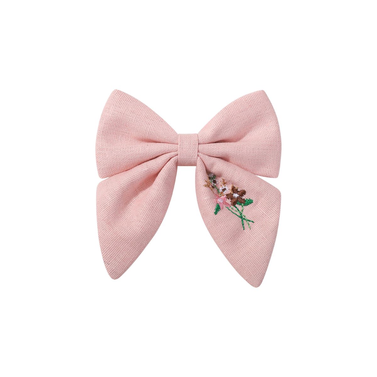 Edie embroidered baby bow clip in blush, dusty blush pink