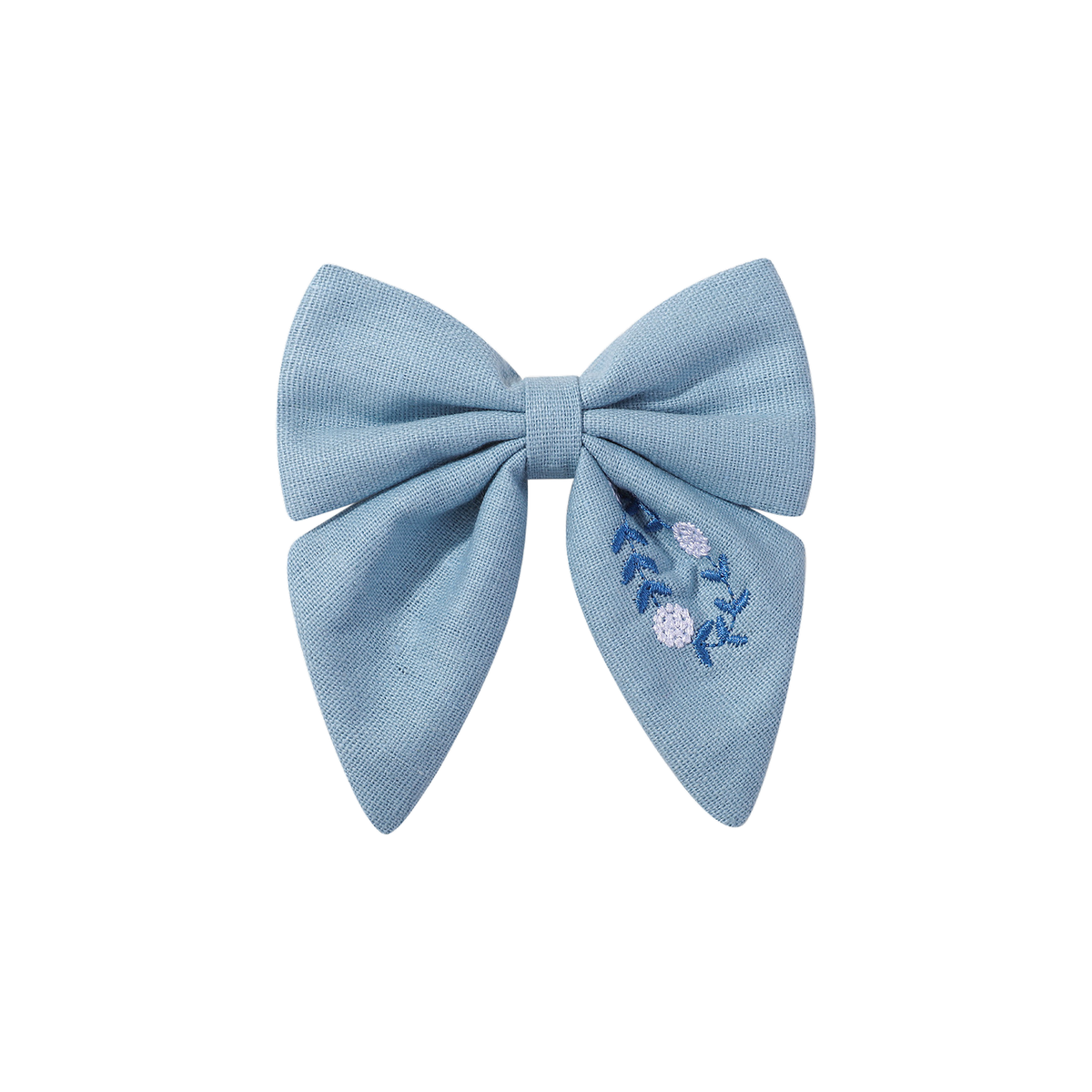 Edie embroidered baby bow clip in cruise blue, dusty chambray cruise blue