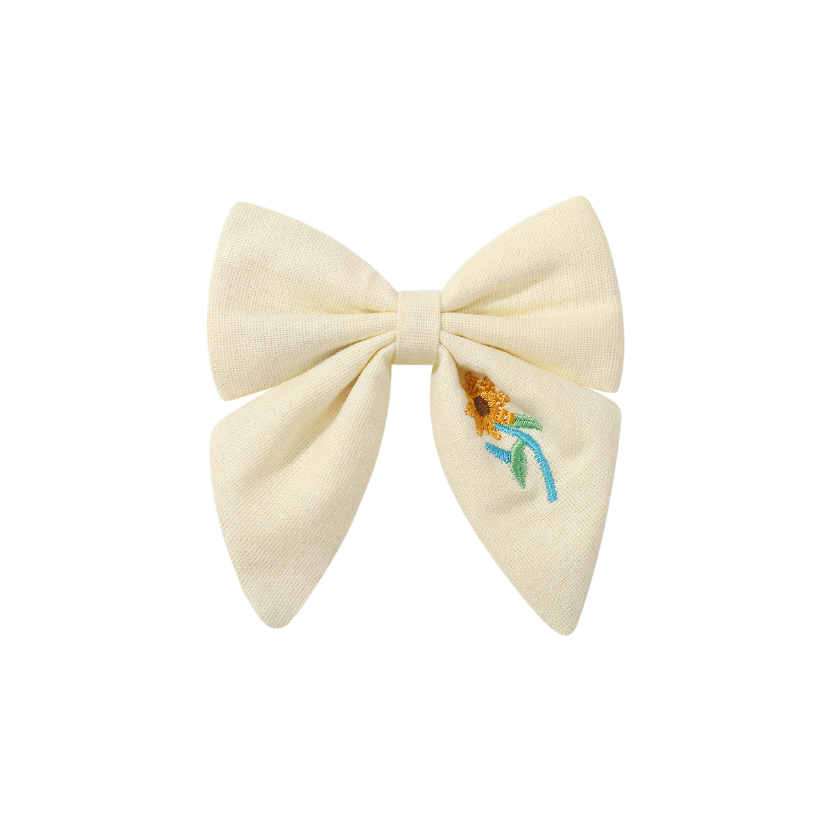 Edie embroidered baby bow clip in ivory, buttery ivory cream