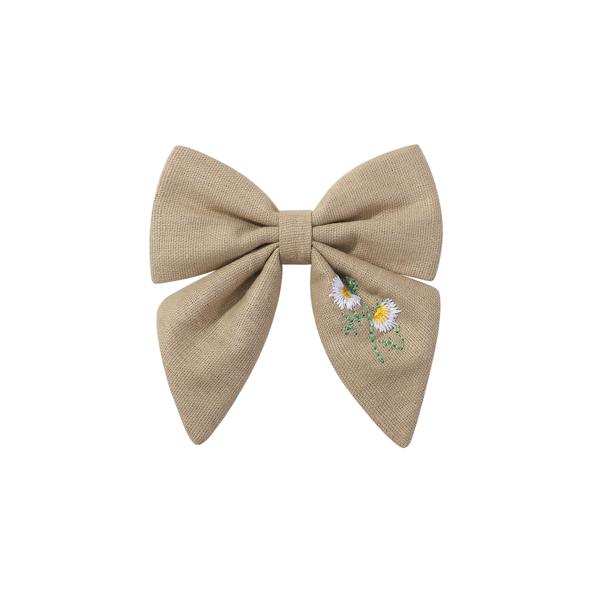 Edie embroidered baby bow clip in khaki, earthy khaki stone
