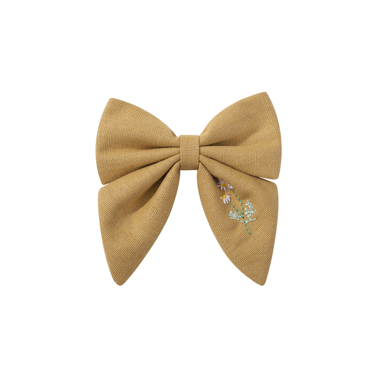 Edie embroidered baby bow clip in mustard, golden mustard yellow