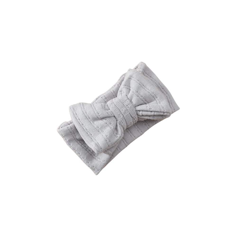 Elsie knitted baby bow headband in grey