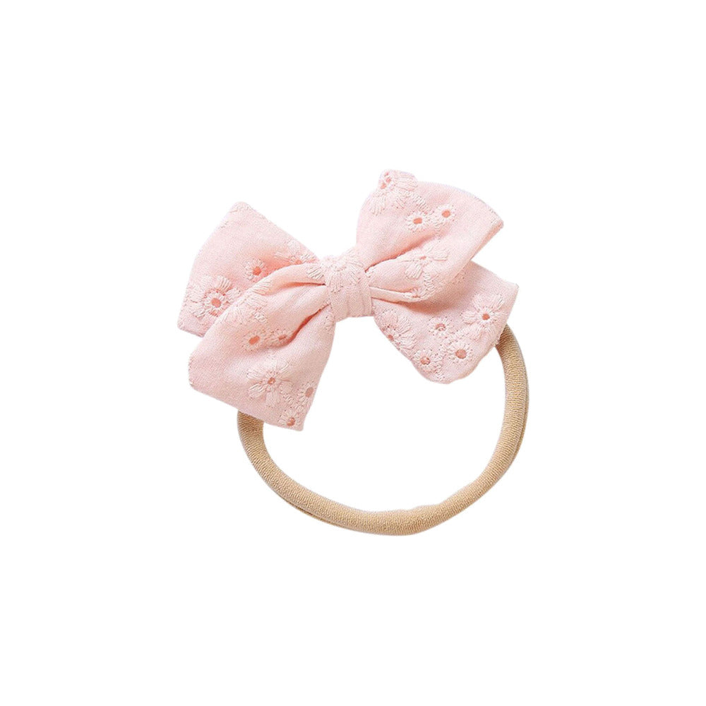 Etta embroidered baby bow headband in fairy floss