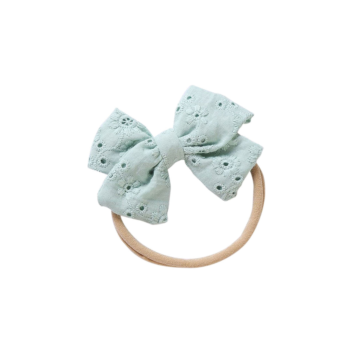 Etta embroidered baby bow headband in teal