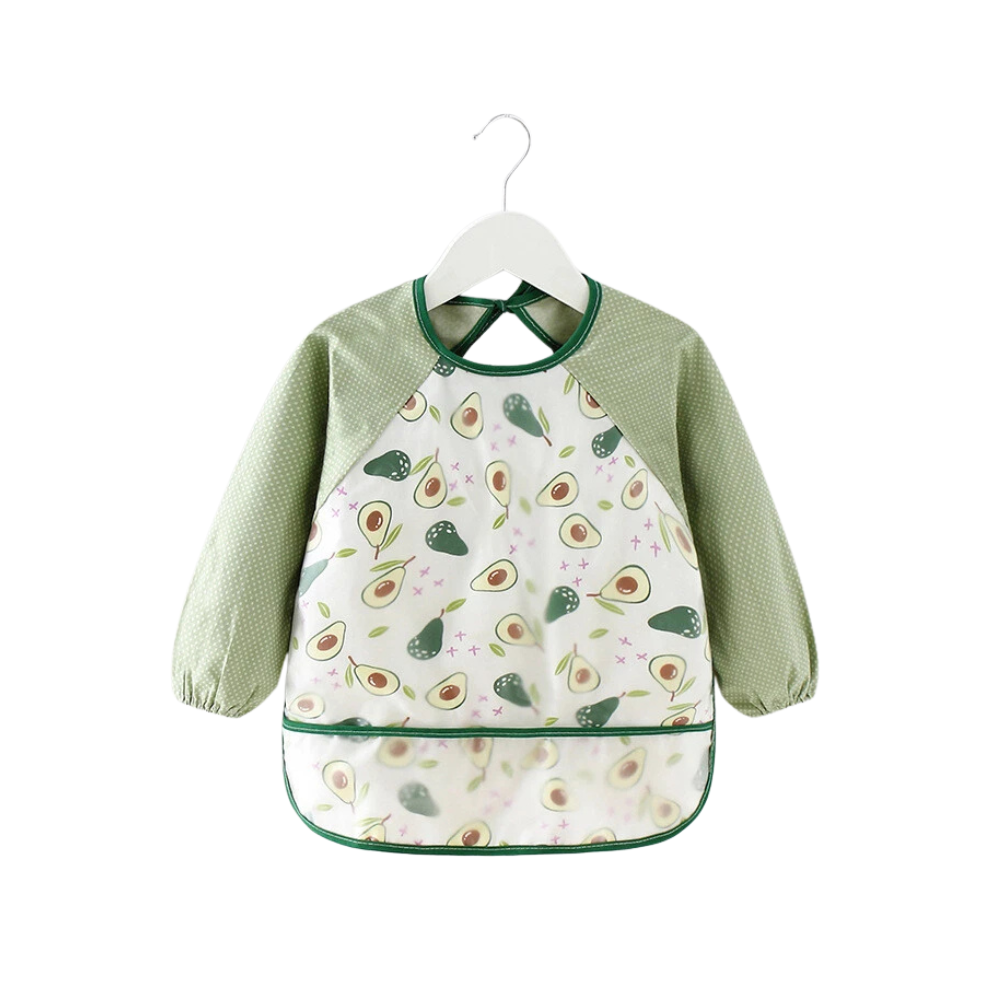 Everyday print waterproof long sleeve baby smock bib in avocado