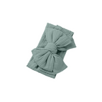 Fern green double bow baby headband by Sommerfugl Kids