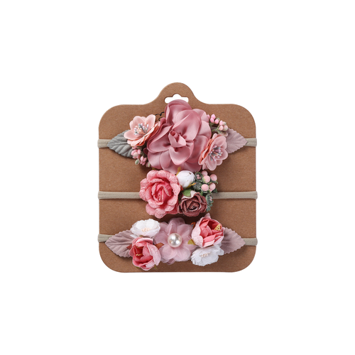 Three blush pink rose, berry and pearl floral baby headbands from the Florence blush set