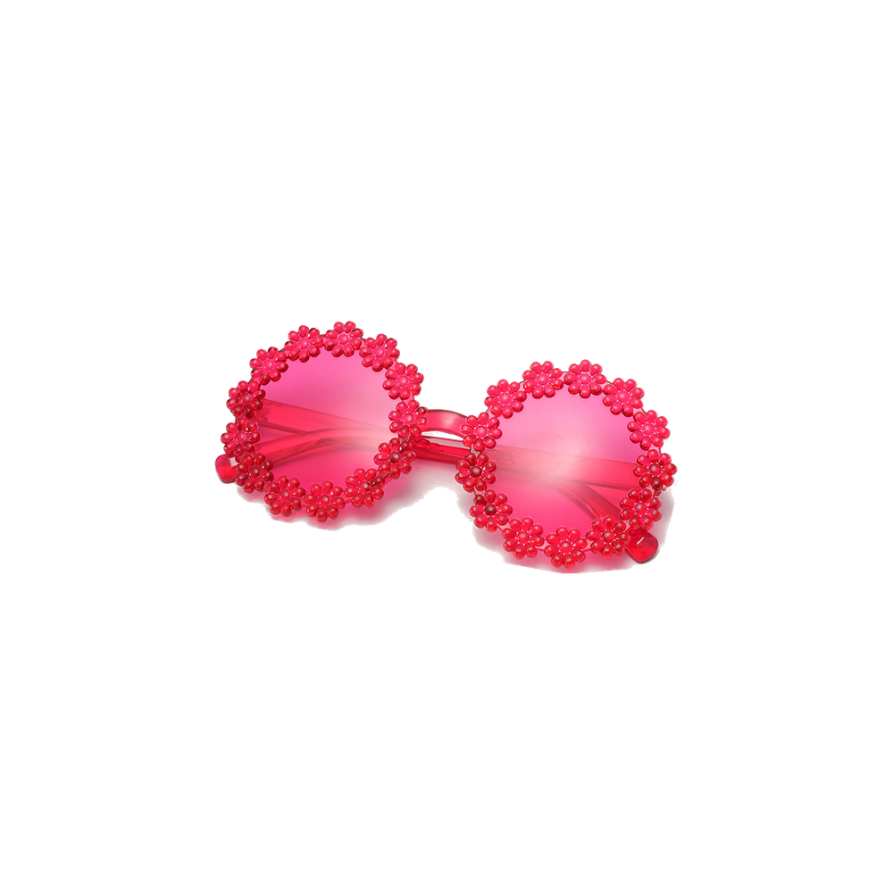 Flossie daisy baby sunglasses in lipstick, round hot pink frames ringed with little daisies, Sommerfugl Kids