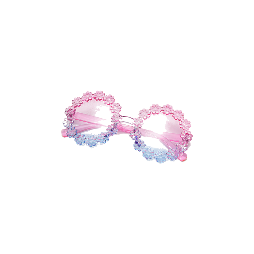 Flossie daisy baby sunglasses in pink and lavender, round pink to lavender two tone frames ringed with little daisies, Sommerfugl Kids